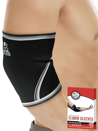 Nordic Lifting Elbow Sleeves (1 Pair) Support & Compression for Weightlifting, Powerlifting, CrossFit & Tennis - Best 5mm Neoprene Sleeve - Both Women & Men 1 Year Warranty