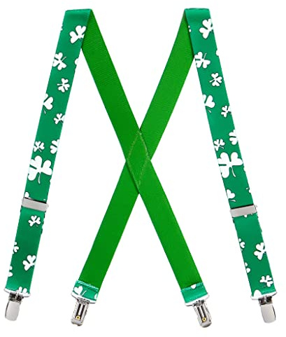 Suspender Store Kids' Novelty Shamrock Suspenders - 1-Inch Wide Elastic - Sewn X-Back - Clip - 36 for 5 yrs to 5' tall