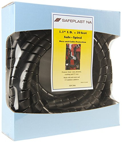 Caplugs SPPC Series – Safeplast Safe-Spiral Pre-Cut Spiral Wrap, Hose & Cable Protector, Black HD-PE, 1.25 OD x 20' Pre-Cut Length, Hydraulic & Pneumatic Hoses (32PC20bk)