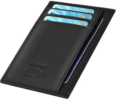 flintronic® Cartera Tarjeta de Crédito, Slim Billetera Hombre de Piel Auténtica, Mini Monedero para ID, Tarjetas Crédito, Licencia de Conducir (Negro)