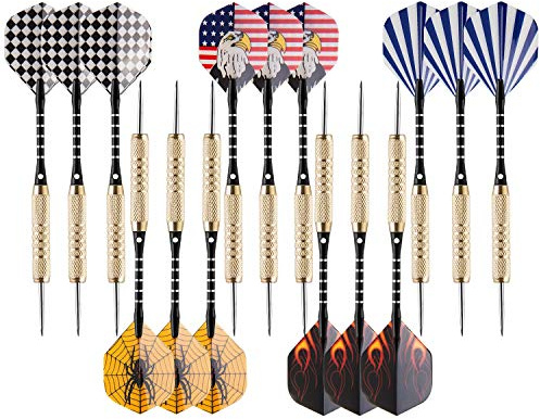 UZOPI 15 Packs Steel Tip Darts 18 Grams with Dart Sharpener and 3 Extra Flights, Aluminum Shafts & Brass Barrels, Levels in Every Rec Room, Man Cave, Bar and Game Room