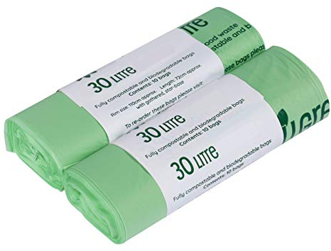 30 Litre x 20 All-Green Compostable Bags - Kitchen Kerbside Caddy Liner - Food Waste Bin Liners - EN 13432-30L Bags with Composting Guide