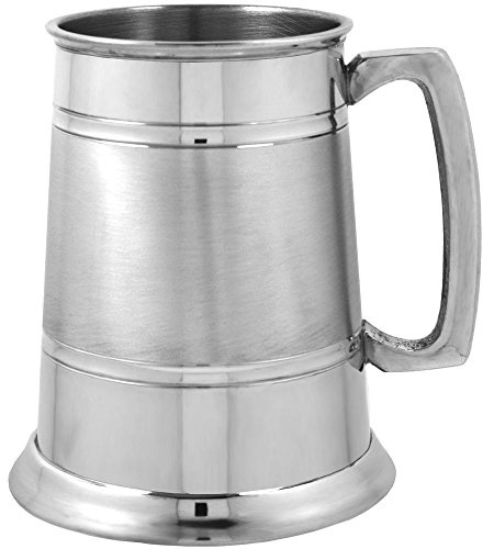 English Pewter Company 1 Pint Pewter Beer Mug Tankard with Elegant Satin Band [EP063]