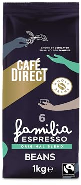 Cafédirect Familia Espresso Italian Style Coffee Beans 1kg - Dark Roasted Blend of Fairtrade Arabica and Robusta Whole Coffee Beans - Ideal for Espresso Machines