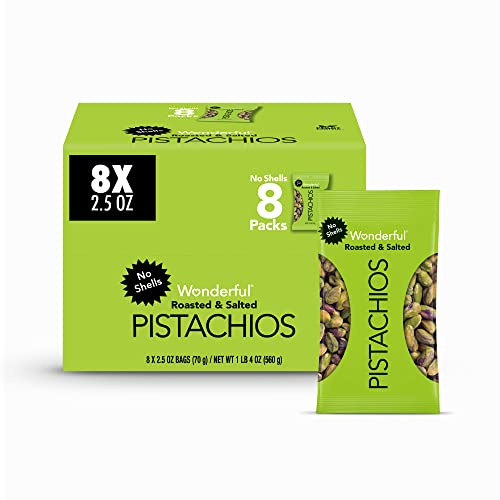 Wonderful Pistachios No Shells 2.5 Bag (Pack of 8) Roasted and salted, 20 Ounce