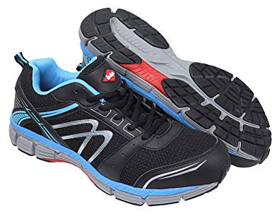 Lee Cooper Arbetskläder för män, lätta, sportskor, säkerhetsskor, stålhätta, antipenetration, kompositmaterial, mellansula, S1P/SRA, svart/blå, storlek 46