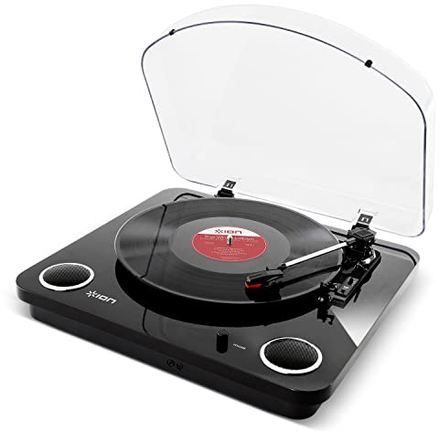 ION Audio Max LP – Platine Vinyle de Conversion avec Trois Vitesses et Enceintes Stéréo, Sorties USB et RCA - Finition Noir Brillant