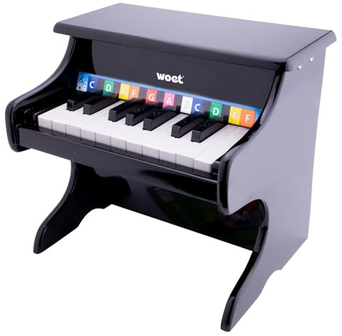 Woet® Pianoforte Giocattolo Rosa in Legno per Bambini - 18 Tasti con Libretto Musicale e Carta delle Scale - Strumento per Principianti - Gioco Musicale Educativo - A Partire da 3 Anni