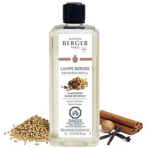 Maison Berger Charleston Lampe Berger Refill, 1 Liter (33.8 fl oz), 2-in-1 Catalytic System, Neutralizes Odors and Diffuses Fragrance, Cardamom, Cinnamon, Teakwood, Made in France