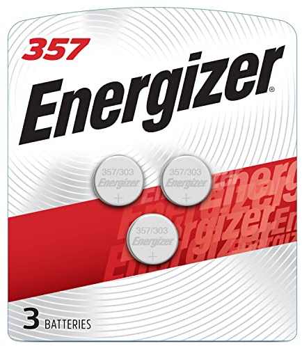 Energizer 357/303 Batteries (3 Pack), 1.5V Silver Oxide Button Cell Batteries