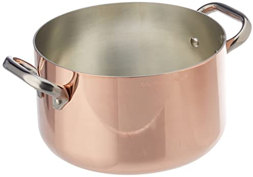 Pentole Agnelli ALCU104PI20 Casseruola Alta in Rame con 2 Maniglie inox, Rame Stagnato per Induzione, 20 cm