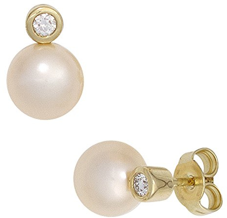 Jobo Damen-Ohrstecker aus 14 Karat 585 Gold mit Perlen und 2 Diamanten