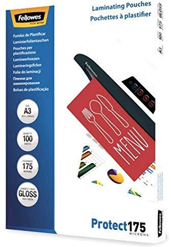 Fellowes Laminierfolien A3, 175 Mikron (2 x 175 mic), glänzend, 100 Stück