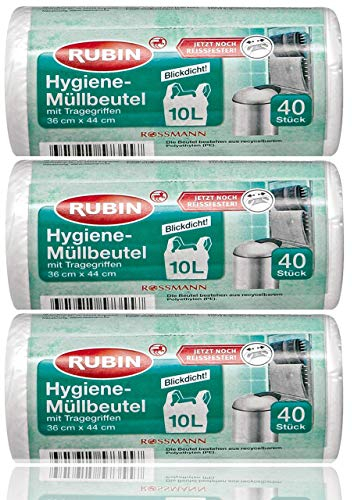 Müllbeutel, 10 l, 3 Packungen, 120 Stück, ideal für Kosmetikeimer