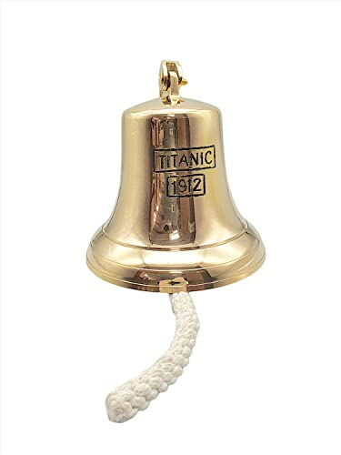 linoows Schiffsglocke, Glocke, Große Titanic Glocke mit Bändsel, Messing poliert Ø 18 cm