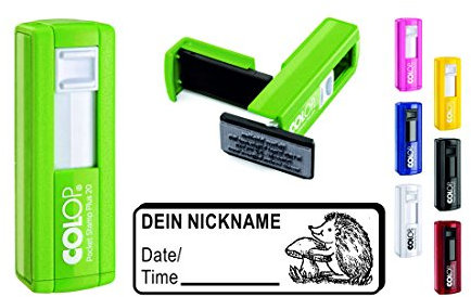 Geocaching-stämpel igelkott med svamp – med personligt namn – 37 x 14 mm