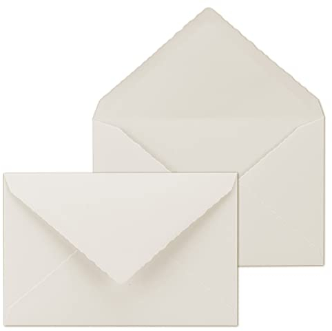 100x Vintage Brief-Umschläge mit Zackenschnitt - Natur-Weiß - Edel-Bütten - DIN B6-11,6 x 18 cm - imitiert Bütten für Grußkarten - Nassklebung - by GUSTAV NEUSER