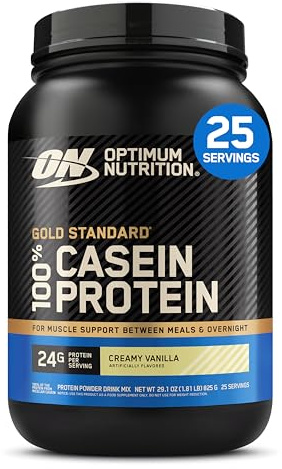 Optimum Nutrition Gold Standard 100% Casein långsamt proteinpulver med zink, magnesium och aminosyror, för bättre muskeltillväxt och återhämtning över natten, vanilj-smak, 28 portioner, 924 g