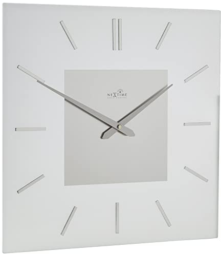 NeXtime Wanduhr STRIPE SQUARE RADIO CONTROLLED, Funkuhr, quadratisch, Glas/Edelstahl, 40 x 40 cm