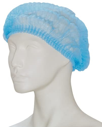 BICAP Klipphauben 100 Stück Vlies-Haube Clip, Größe L, 52 cm Durchmesser, (100-er Pack) - Schwesternhaube aus Vlies - Einweghaube - Baretthaube - Vlieshaube (Hellblau)