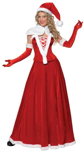 Smiffys Costume de Mère Noël de luxe, Rouge, avec bonnet, cape, corset, jupe et gants Halloween