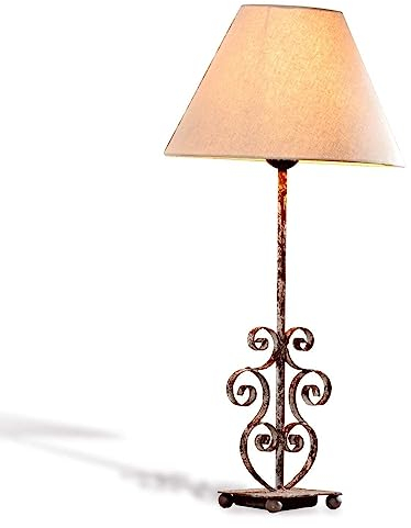 LOBERON Tischlampe Clamart, ornamentalem Eisenfuß, charmanter Vintage-Look durch Antik-Finish, Tischleuchte, Eisen, Baumwolle, Polyester, leinen/antikbraun