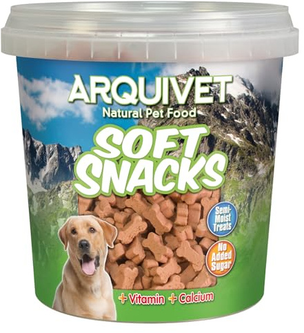 Arquivet Soft Snacks de salmón para perro - Snacks naturales en forma de huesitos - Golosinas y chuches naturales - Premios y recompensas para perros - 800 g