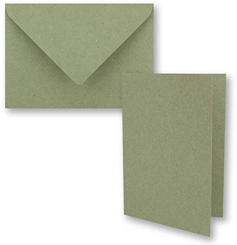NEUSER PAPIER 10x grünes Vintage Kraftpapier Falt-Karten Set mit Umschlägen DIN A6-10,5 x 14,8 cm - Grün - Recycling - Klapp-Karten - blanko