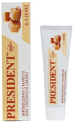 President DENTIFRICIO BABY PER BAMBINI 0-3 ANNI. Gusto Caramello, Senza Fluoro, parabeni, SLS, allergeni e PEG per far crescere i primi denti in modo sano, proteggendoli dalla carie - RDA 20-30ml