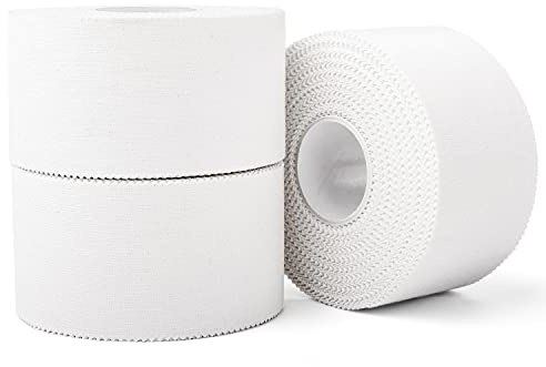 (3 Pack) White Athletic Sports Tape, Very Strong Easy Tear No Sticky Residue Tape for Athlete & Sport Trainers & First Aid Injury Wrap,Suitable for Bats,Tennis,Gymnastics & Boxing（1.5in X 35ft）
