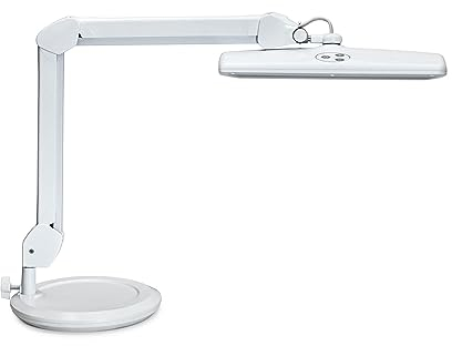 Maul LED Schreibtischlampe MAULintro | Stufenlos Dimmbar | Arbeitsleuchte Mit Standfuß | Tischleuchte Mit 1.449 Lumen | Tageslichtlampe für Büro, Modellbau, Werkstatt | Weiß