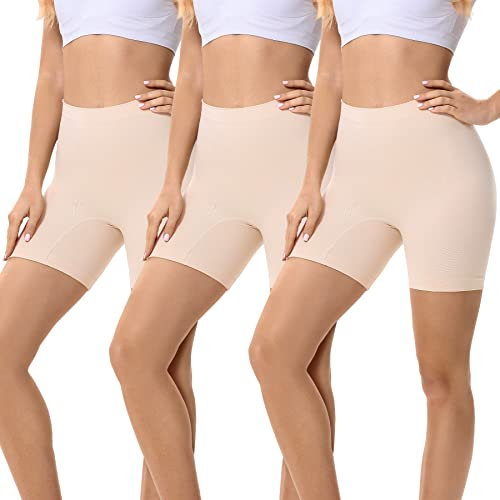FALARY Damen Unterhose 3er Pack Hose Unter Rock Anti-Chafing Radlerhose Lange Unterwäsche Shorts Leggings Radlerhose Damen Beige 2XL