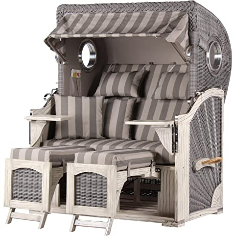 bene living Strandkorb-Set Ammersee 2-Sitzer Mahagoni Washed Grey - PE Koboo Grey - Modell 537 - Liftersystem