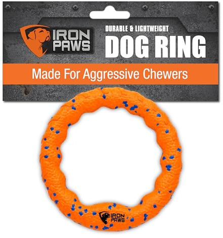Iron Paws Indestructible Dog Ring Toy - Orange, Tough Dog Pull Toys for Aggressive Chewers, Fetch and Tug of War