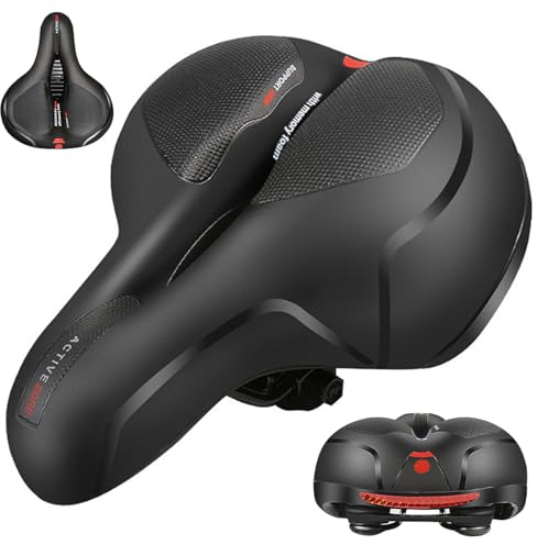 Fahrradsattel, Yuirshion Memory Schaum Radsattel, Weicher, Komfortabel Atmungsaktiv Stoßdämpfend, Cityradsättel, Ergonomisch Mountainbikesätte, Mit Rotem Warnstreifen Geeignet für Damen & Herren
