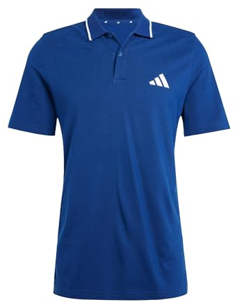 adidas Uomo Essential Three Stripes Pique Polo Shirt, Dark Blue/White, M