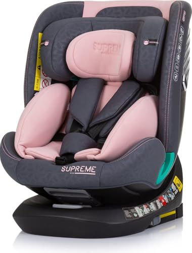 Chipolino i-Size barnstol, Supreme (40–150 cm) justerbar 360° vridbar Isofix, färg: rosa