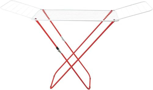 Keroppa Tendedero Alas Aluminio, con Refuerzo de Acero, Tendero Plegable, Capacidad 20 m. Resitente al Sol y la Humedad, 180x55x90, Resitente y Estable, Rojo y Blanco