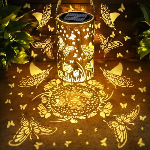 Qedertek Lampes solaires pour extérieur de jardin, 1 lanterne solaire en métal en forme de papillon pour extérieur, étanche IP65, décoration de jardin, balcon, patio, terrasse, cadeau pour femme