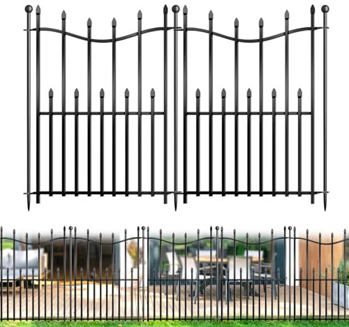 10 Panels No Dig Decorative Garden Fence, 32in(H)×22ft(L) Heavy-Duty Rustproof Metal Panels, Outdoor Dog Barrier for Yard & Patio, Landscape, Border| Portable Temporary Fencing