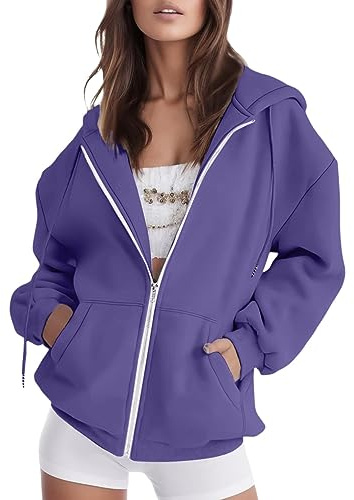 HEONSATI Hoodies for Women Uk, Women's Long Sleeve Sweatshirts Soft Comfortable Casual Hooded Jackets with Pockets Oversized Zip Up Hoodies Ladies Plain Zipper Lightweight Drawstring Cardigans Tops