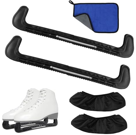Protège-lames Patins à Glace (Noir), 1 Paire de Protège-lames Réglables avec Ressort pour une Protection Fiable, Protège-lame Élastiques, Serviette Incluse, Adaptés aux Patins Artistiques et de Hockey