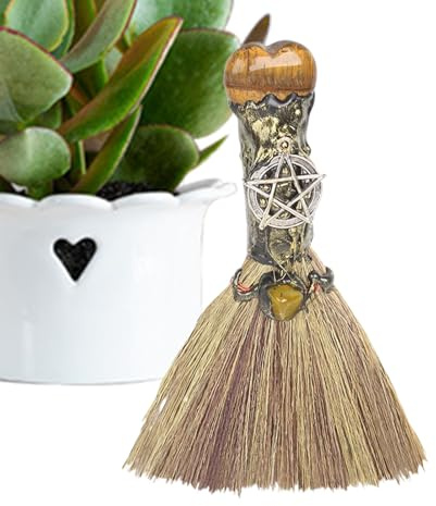 Scopa da Halloween | Scopa Compatta per Altare con Cristalli di Purificazione | Decorazione da Scrivania, Accessorio per Pulizia Energetica per Camera da Letto Cucina Sala Yoga Tea Room