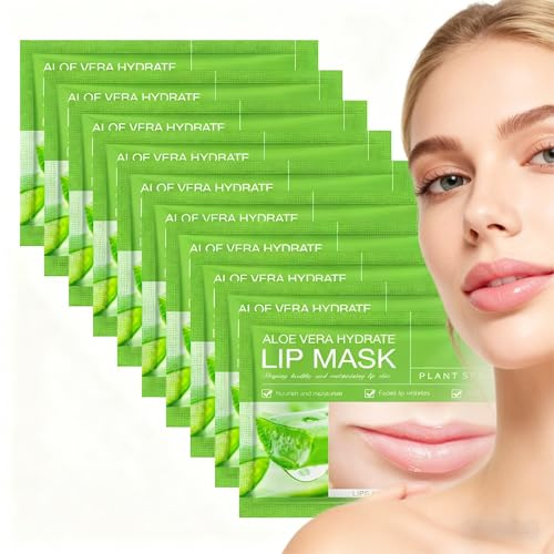 Sewinsling 10 pièces Aloe Vera Masque à Lèvres au Collagène,de Masques à Lèvres en Cristal de Collagène,Anti-rides Gel Hydratant Masque à Lèvres,Adapté aux Lèvres Sèches et Gercées lip mask1