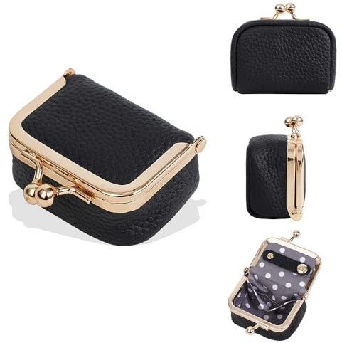 XFSRG Mini Scatola Portagioie in Vera Pelle Piccolo Portatile Portagioie da Viaggio con Chiusura a Bacio per Anello Collana Orecchini Braccialetti Regalo per Donne Ragazze (Nero)