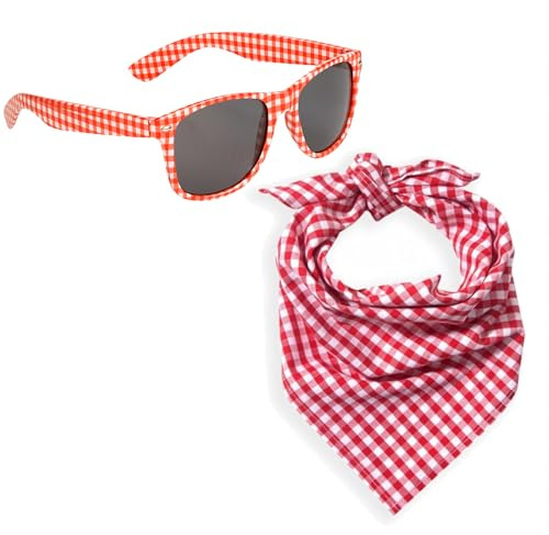 Krause & Sohn Andre Brille und Halstuch rot/weiß kariert Trachtentuch Oktoberfest Bayern Party