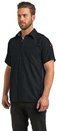Red Kap Men's Short Sleeve Performance Plus Shop Shirt with OilBlok Technology, Black with Charcoal Mesh, Large