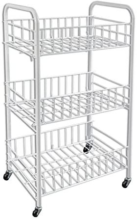 Vetrineinrete® Carrello in Metallo da Bagno portaoggetti con con Tre o Quattro Ripiani scaffale Organizer Porta Oggetti con Ruote carrellino con rotelle (3 Ripiani) 67857 F39