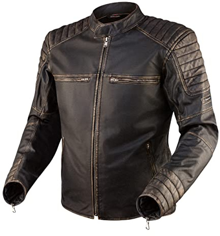 REBELHORN Hunter Pro Motorradjacke Herren | Leder | CE-Level 2 Ellbogen und Schulterprotektoren | 2 Belüftungskanäle | 4 Taschen