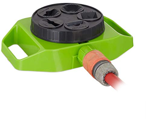 Relaxdays Aspersor de jardín, Cinco Modos de riego, 100m², Toma de Agua de 1/2, Verde y Negro